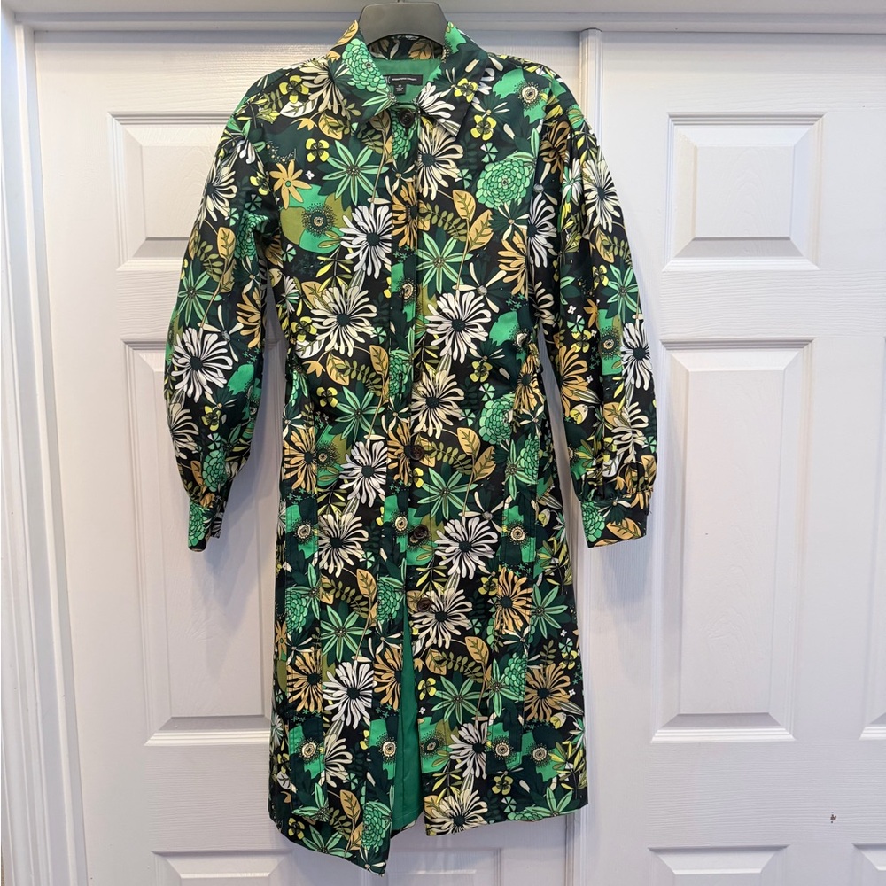 FLORAL PRINT TRENCH COAT DRESS IN LIKE NEW CONDITION